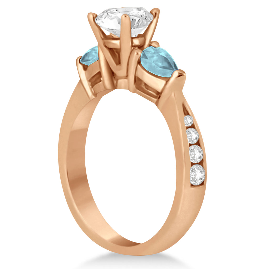 Cushion Diamond & Pear Aquamarine Engagement Ring 14k Rose Gold (1.79ct)