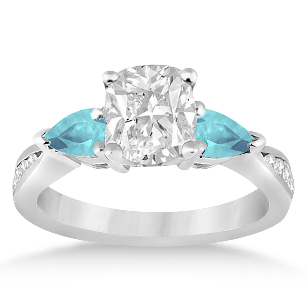 Cushion Diamond & Pear Aquamarine Engagement Ring in Platinum (1.79ct)