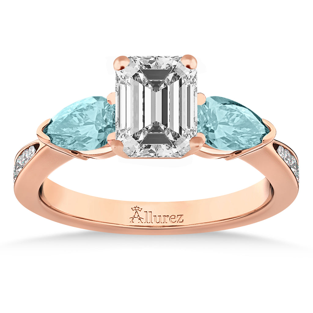 Emerald Diamond & Pear Aquamarine Engagement Ring 14k Rose Gold (1.79ct)