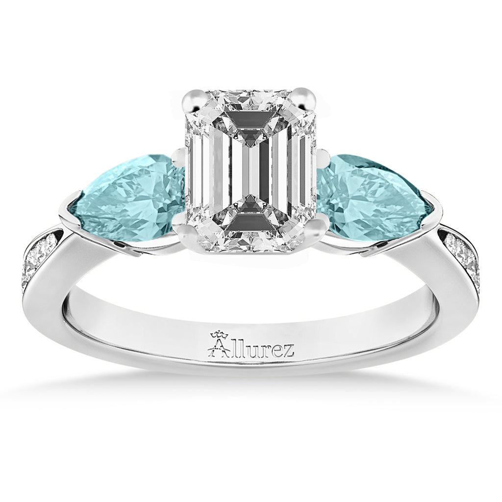Emerald Diamond & Pear Aquamarine Engagement Ring 14k White Gold (1.79ct)