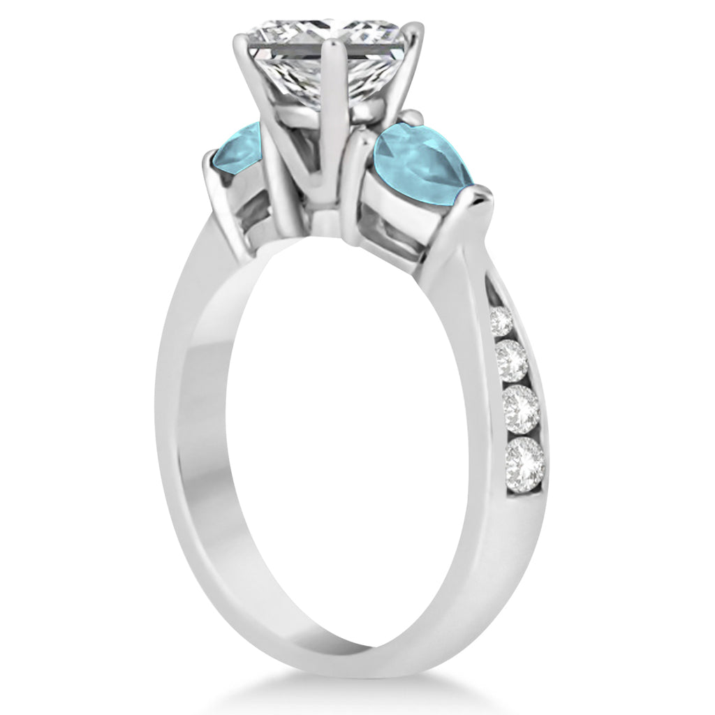 Emerald Diamond & Pear Aquamarine Engagement Ring 14k White Gold (1.79ct)