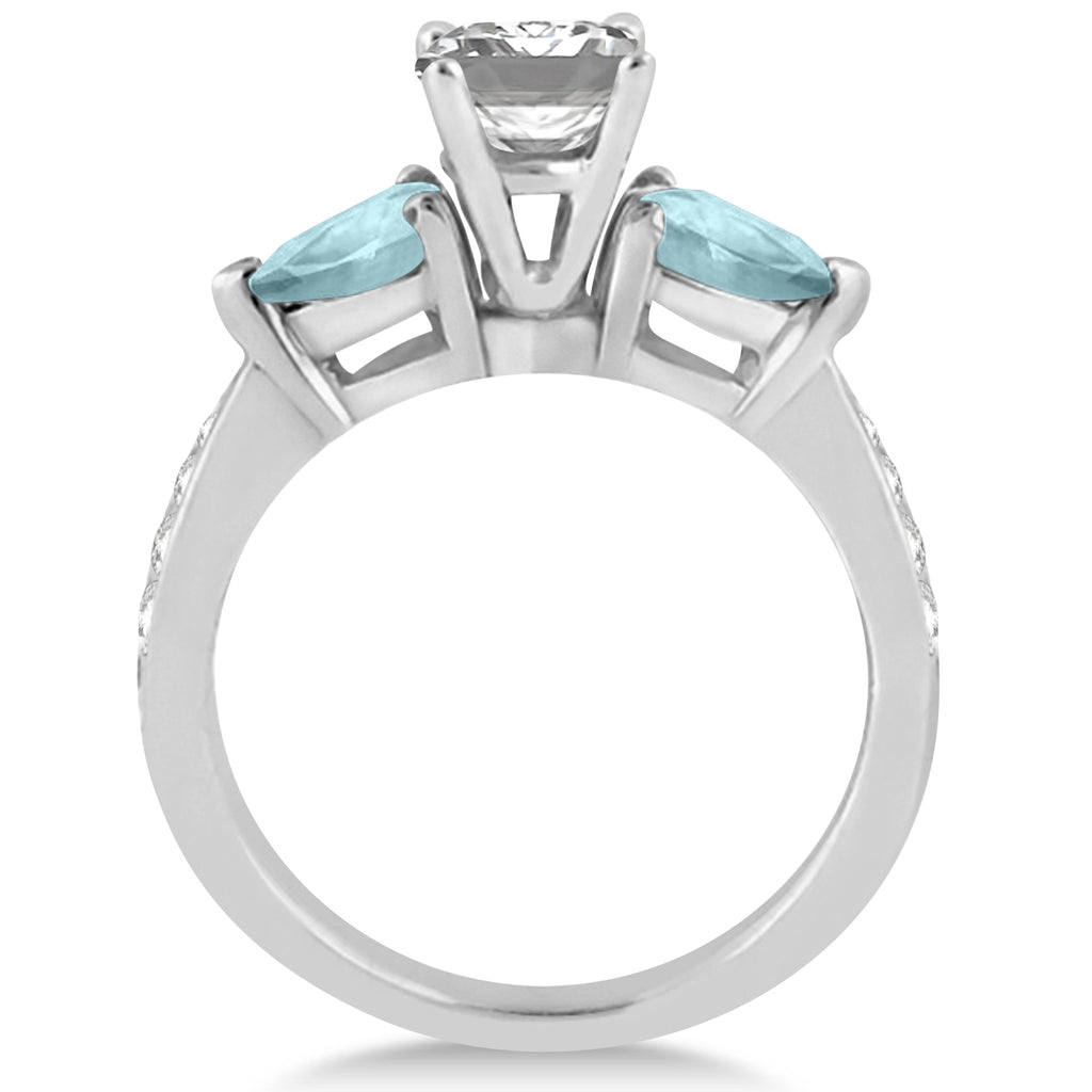 Emerald Diamond & Pear Aquamarine Engagement Ring 14k White Gold (1.79ct)