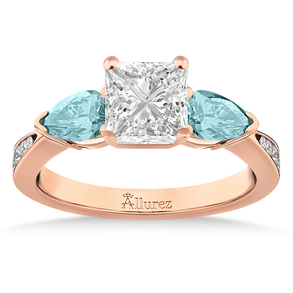 Princess Diamond & Pear Aquamarine Engagement Ring 14k Rose Gold (1.79ct)