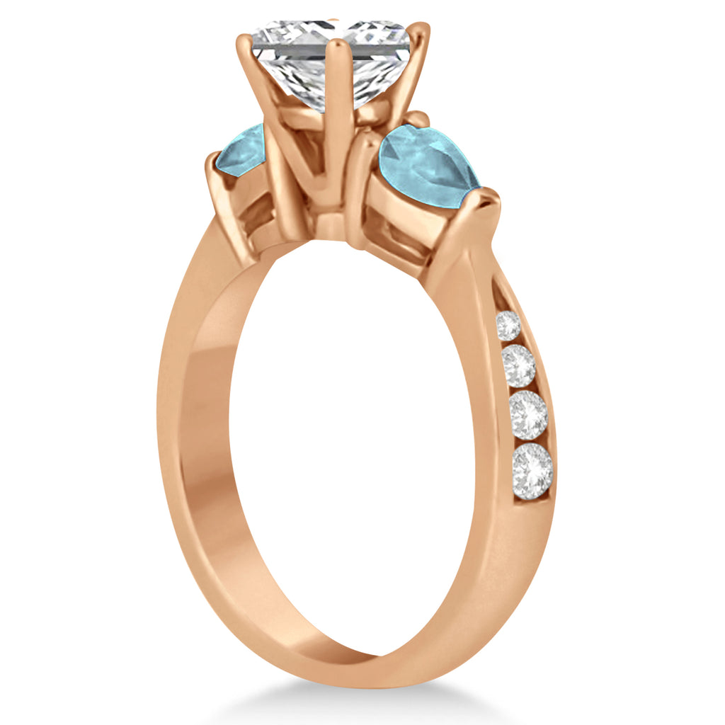 Princess Diamond & Pear Aquamarine Engagement Ring 14k Rose Gold (1.79ct)
