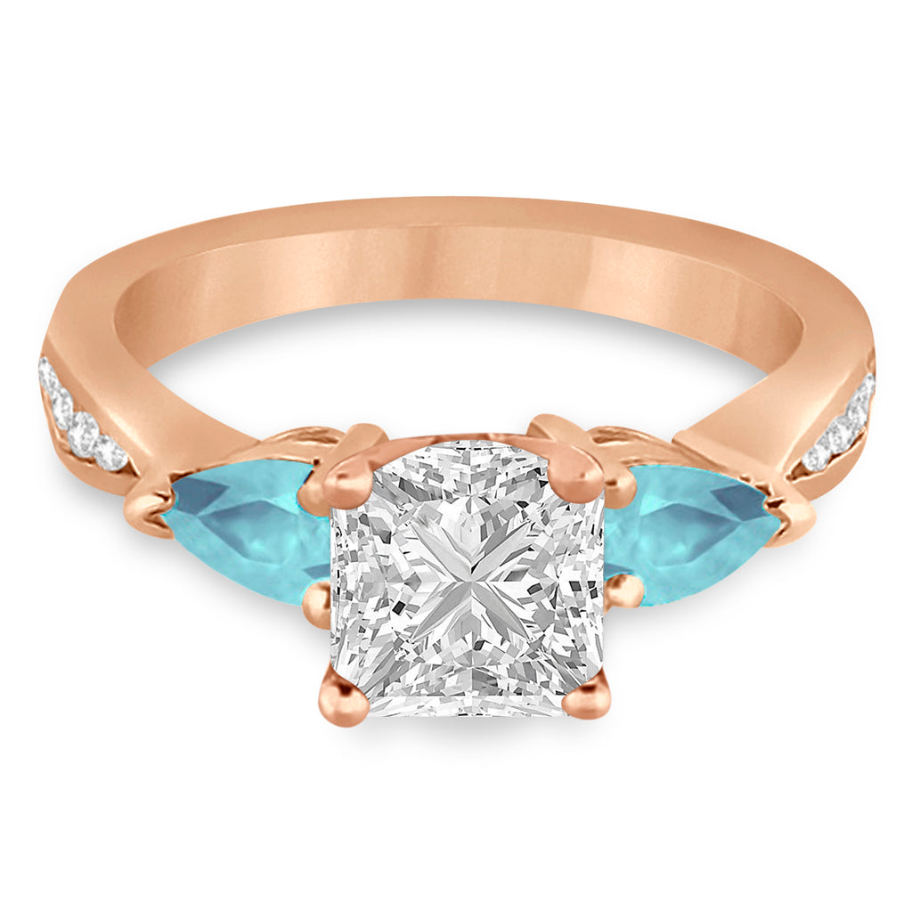 Princess Diamond & Pear Aquamarine Engagement Ring 14k Rose Gold (1.79ct)