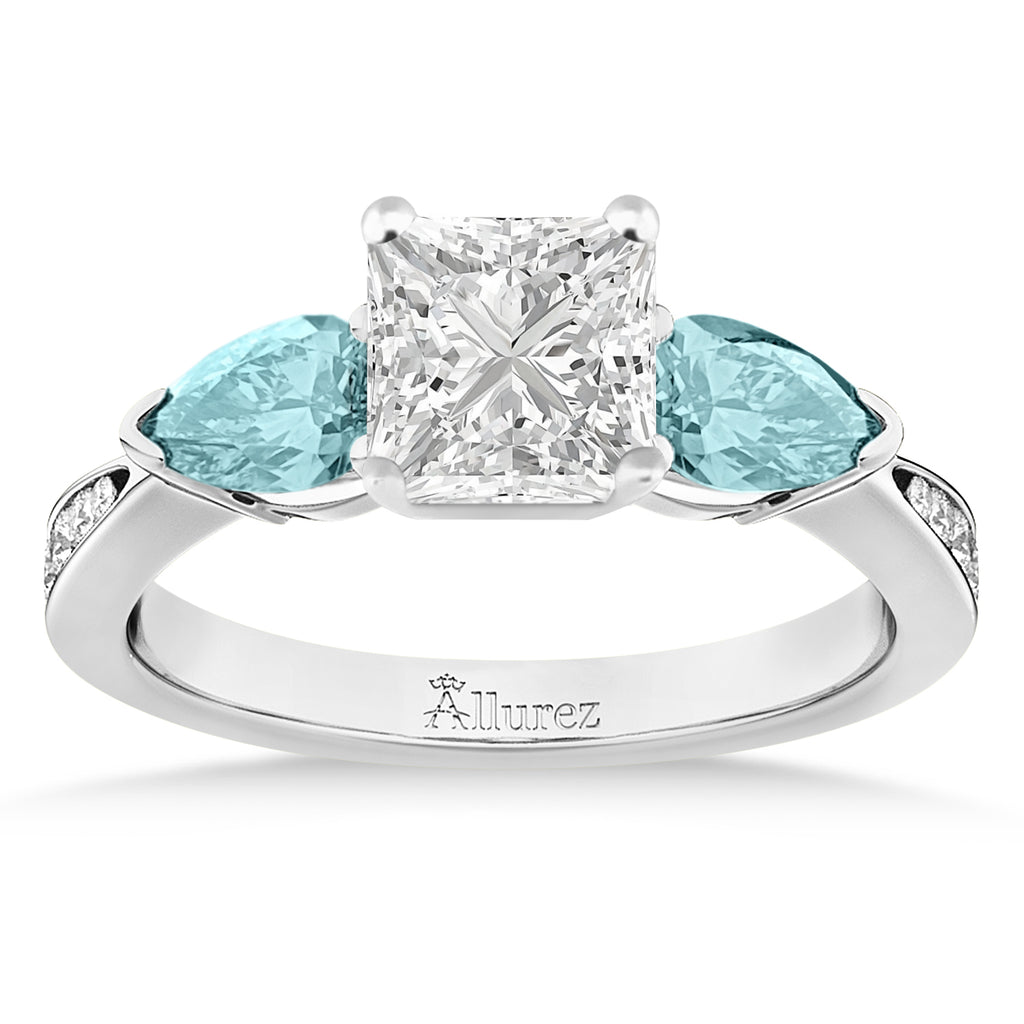 Princess Diamond & Pear Aquamarine Engagement Ring 14k White Gold (1.79ct)