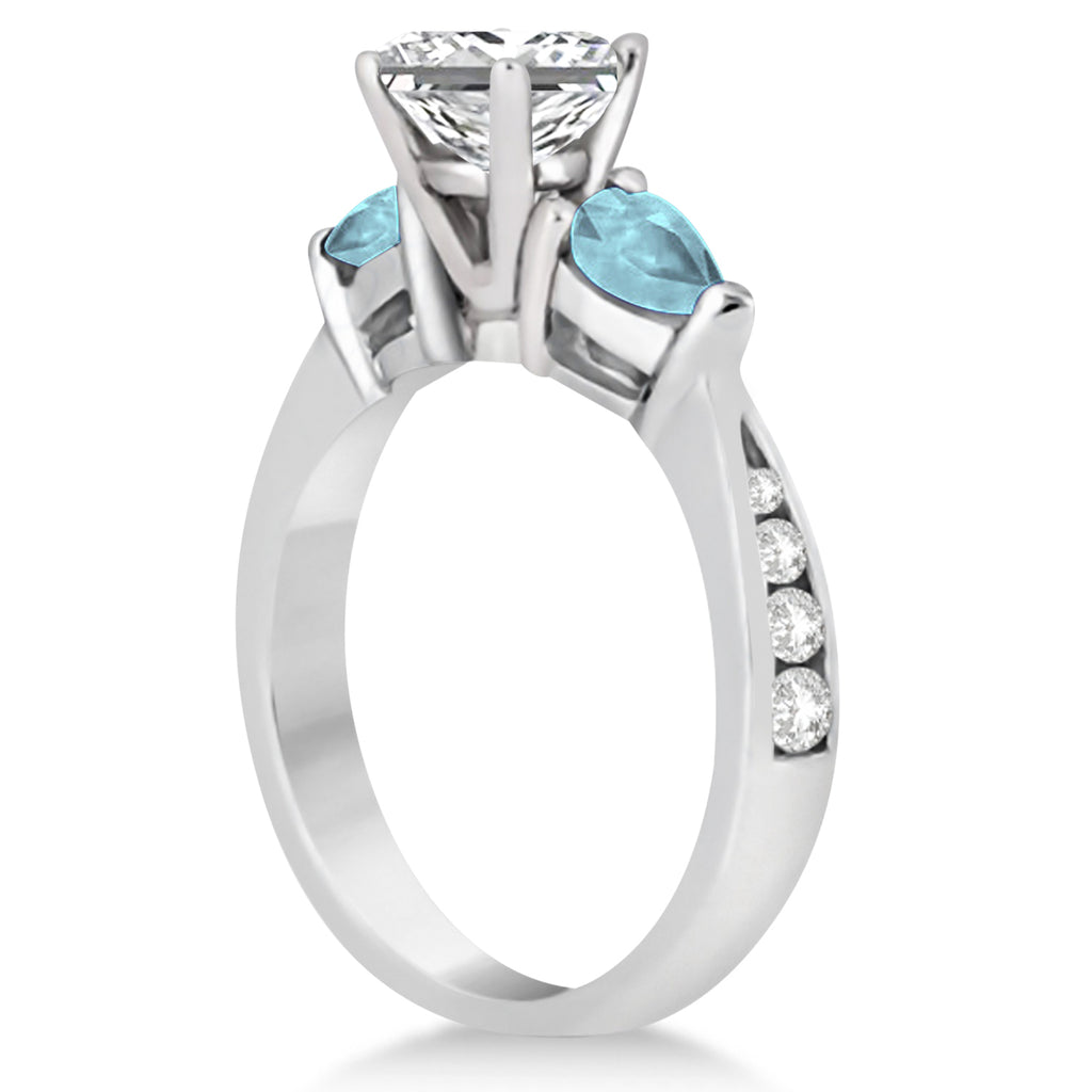 Princess Diamond & Pear Aquamarine Engagement Ring 14k White Gold (1.79ct)
