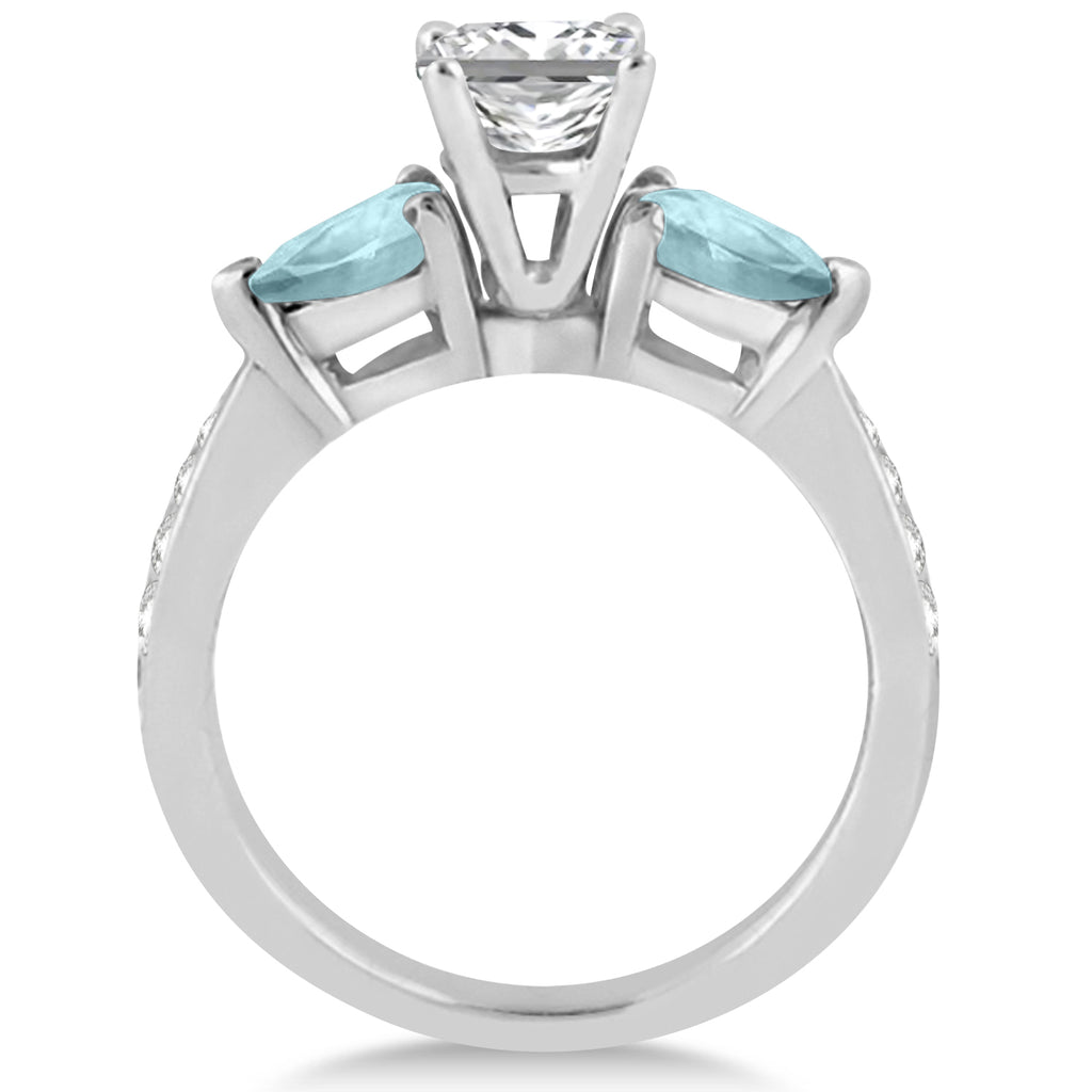 Princess Diamond & Pear Aquamarine Engagement Ring 14k White Gold (1.79ct)