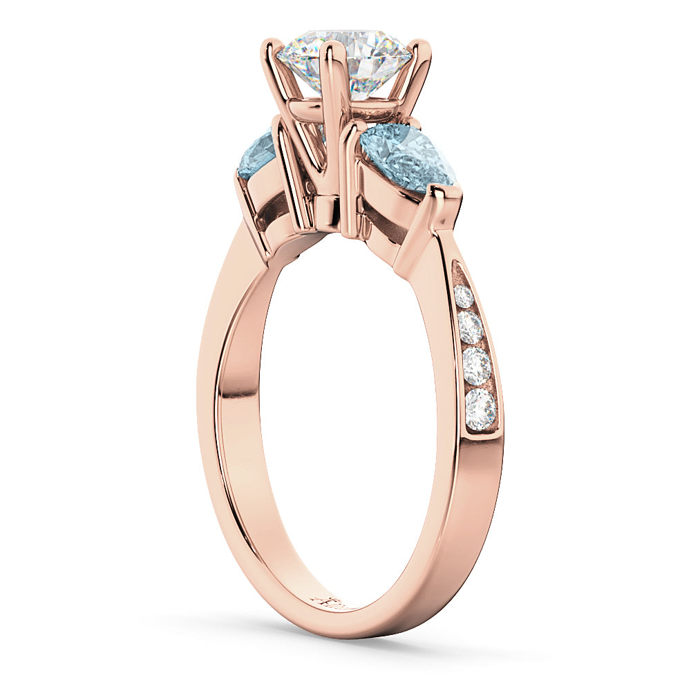 Round Diamond & Pear Aquamarine Engagement Ring 14k Rose Gold (1.79ct)
