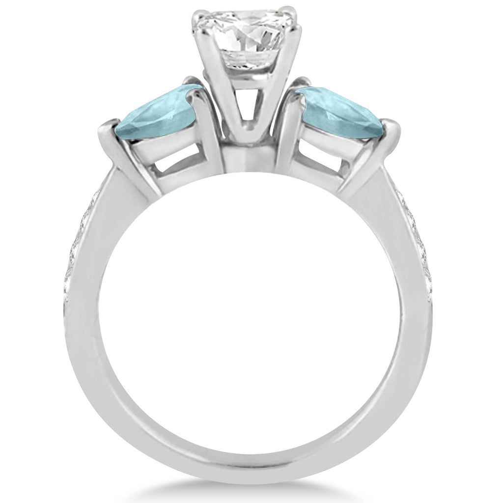 Round Diamond & Pear Aquamarine Engagement Ring 18k White Gold (1.79ct)