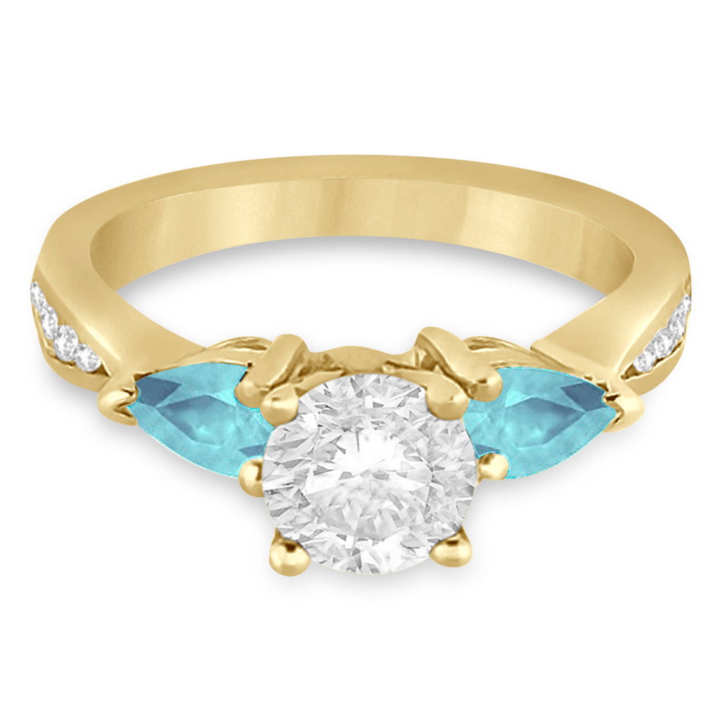 Round Diamond & Pear Aquamarine Engagement Ring 18k Yellow Gold (1.79ct)