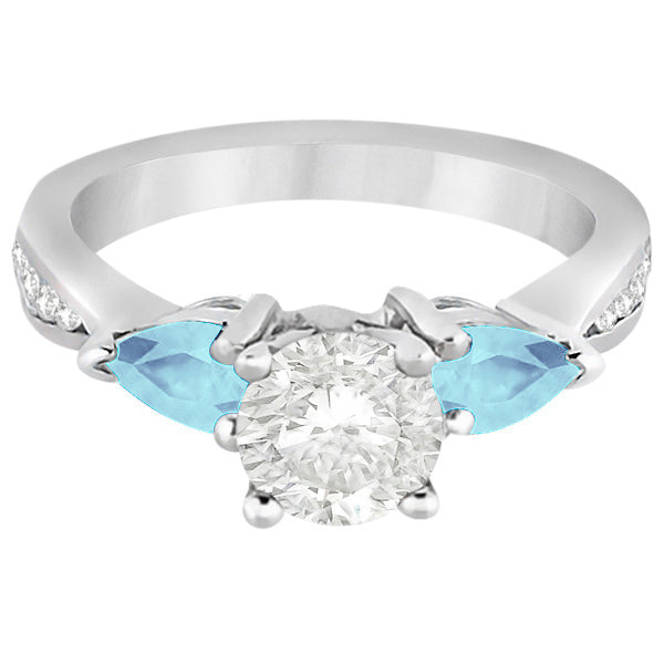 Diamond & Pear Aquamarine Engagement Ring 14k White Gold (0.79ct)
