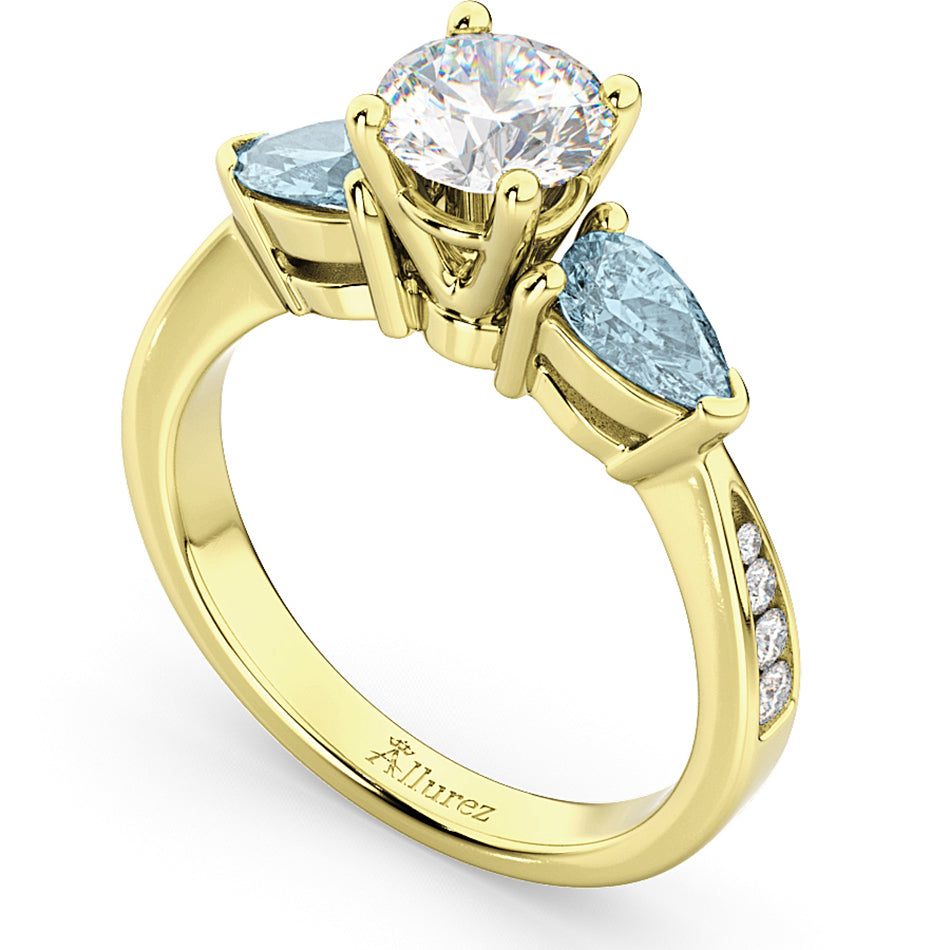 Diamond & Pear Aquamarine Engagement Ring 14k Yellow Gold (0.79ct)