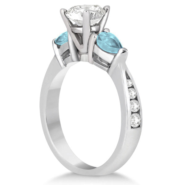 Diamond & Pear Aquamarine Engagement Ring Palladium (0.79ct)