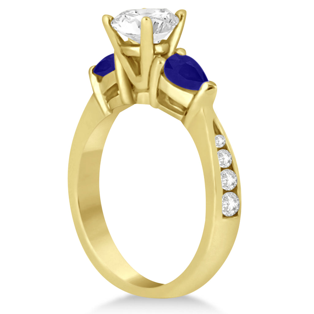 Cushion Diamond & Pear Blue Sapphire Engagement Ring 18k Yellow Gold (1.29ct)