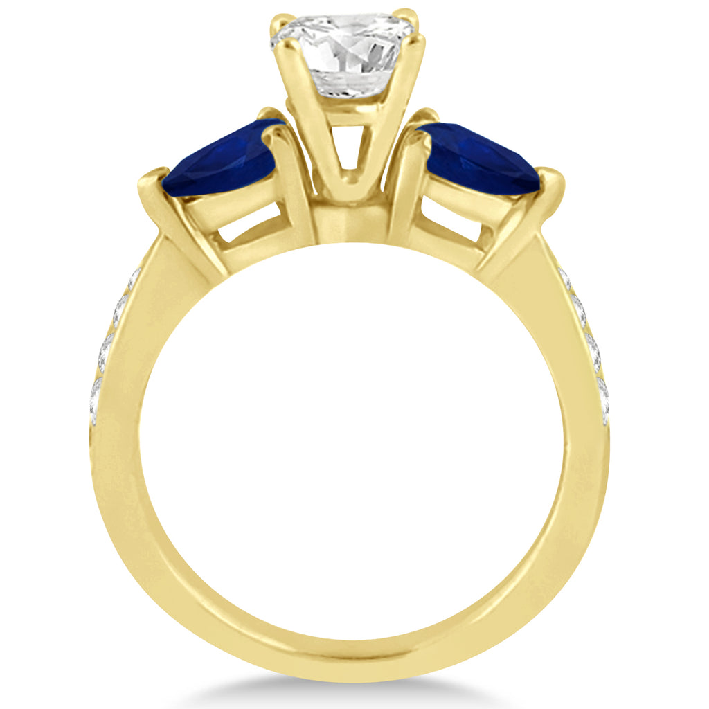Cushion Diamond & Pear Blue Sapphire Engagement Ring 18k Yellow Gold (1.29ct)