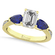 Emerald Diamond & Pear Blue Sapphire Engagement Ring 14k Yellow Gold (1.29ct)
