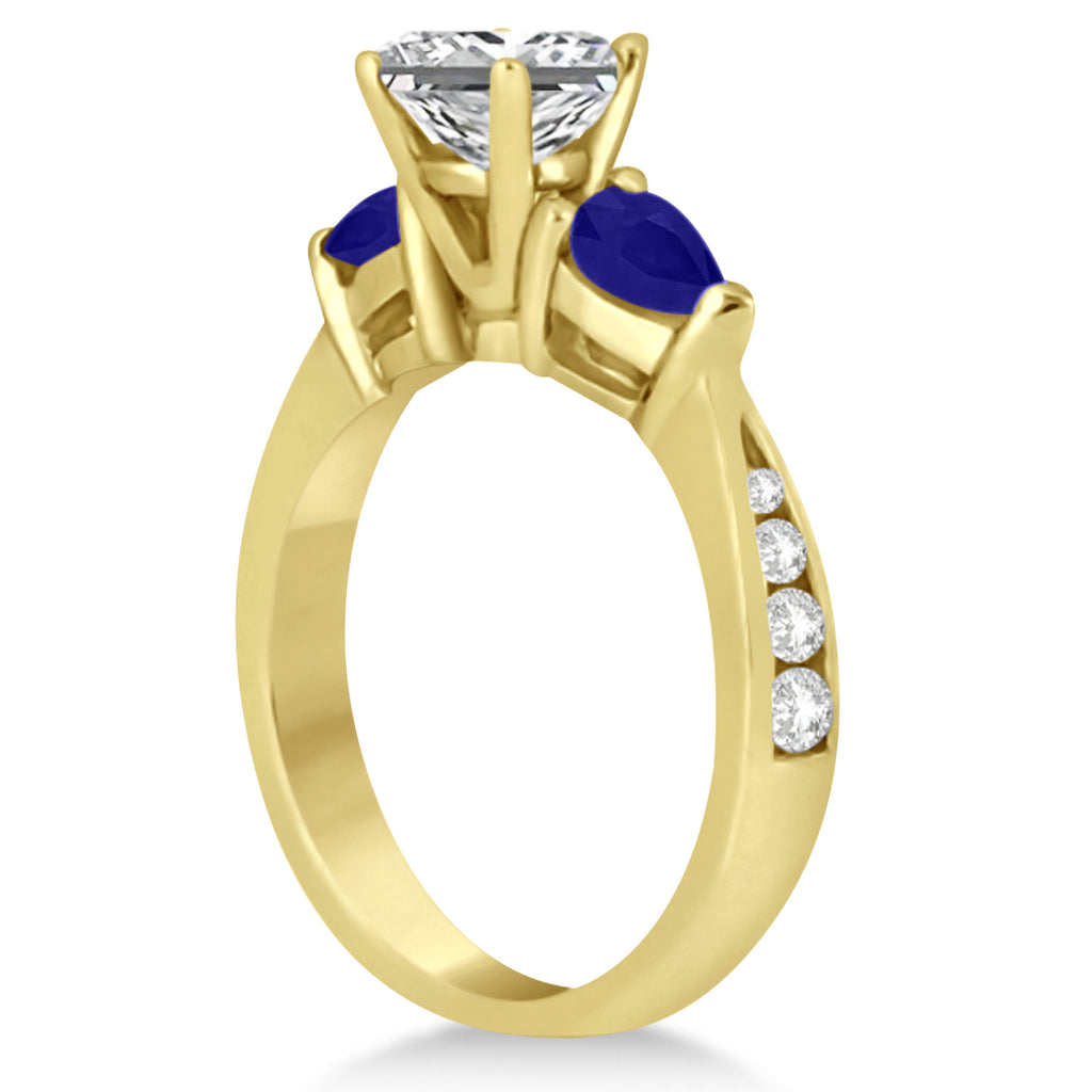 Emerald Diamond & Pear Blue Sapphire Engagement Ring 14k Yellow Gold (1.29ct)