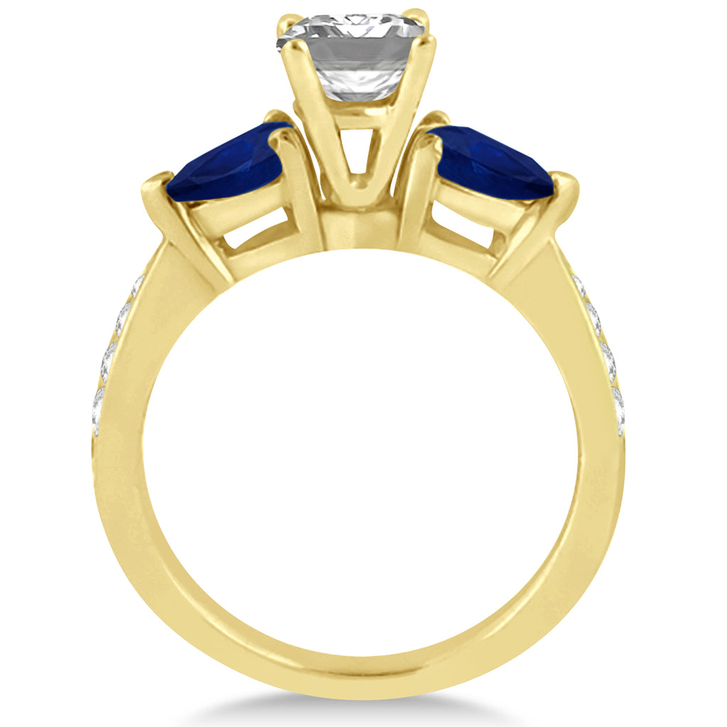 Emerald Diamond & Pear Blue Sapphire Engagement Ring 14k Yellow Gold (1.29ct)