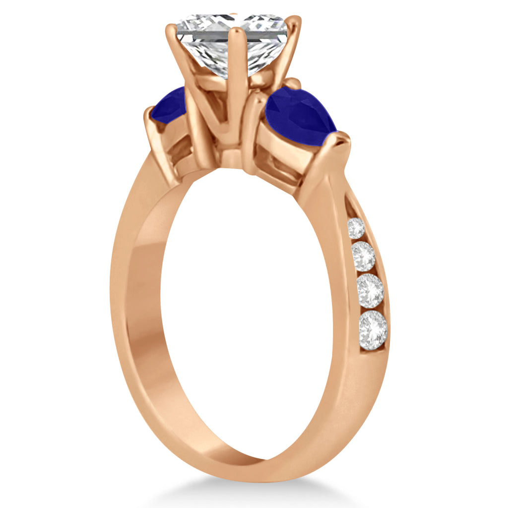 Princess Diamond & Pear Blue Sapphire Engagement Ring 18k Rose Gold (1.29ct)
