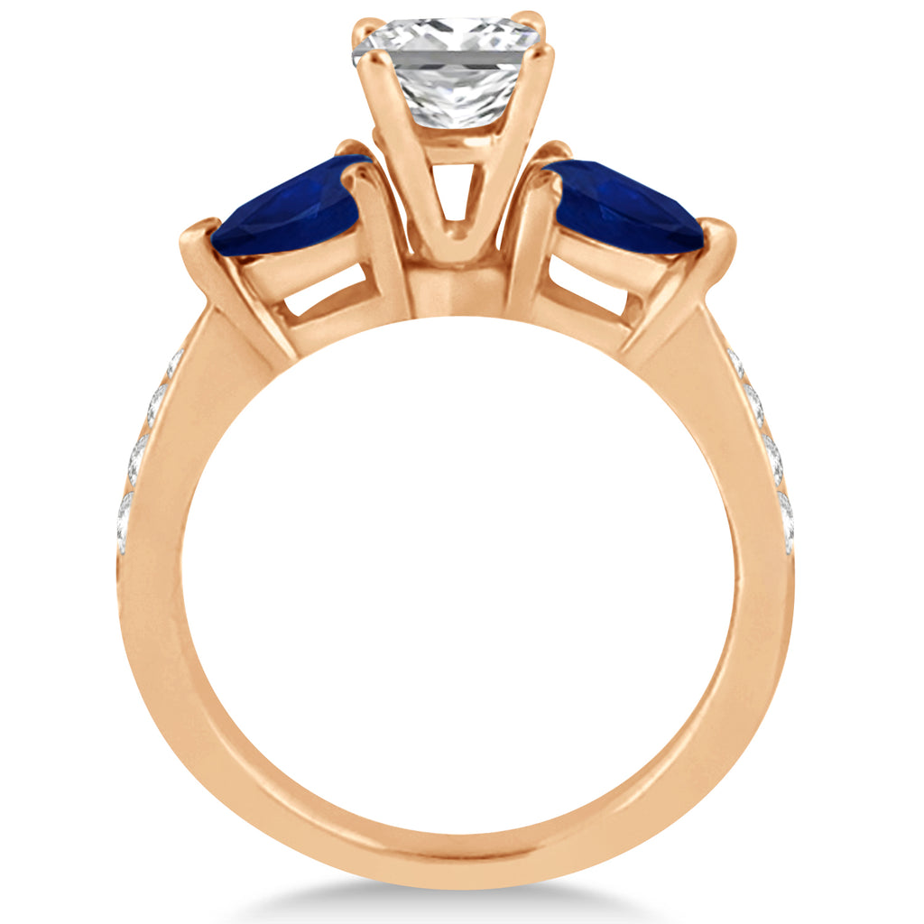 Princess Diamond & Pear Blue Sapphire Engagement Ring 18k Rose Gold (1.29ct)