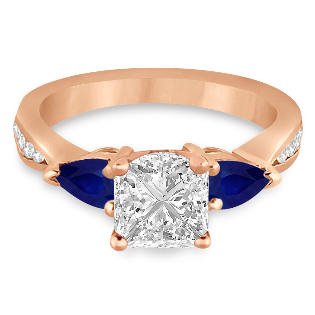 Princess Diamond & Pear Blue Sapphire Engagement Ring 18k Rose Gold (1.29ct)