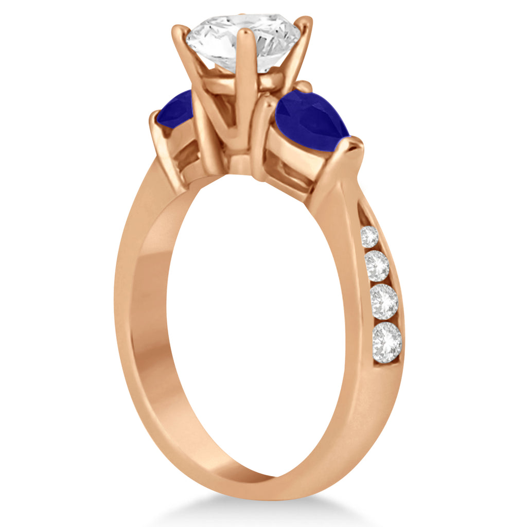 Cushion Diamond & Pear Blue Sapphire Engagement Ring 18k Rose Gold (1.79ct)