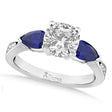 Cushion Diamond & Pear Blue Sapphire Engagement Ring 18k White Gold (1.79ct)