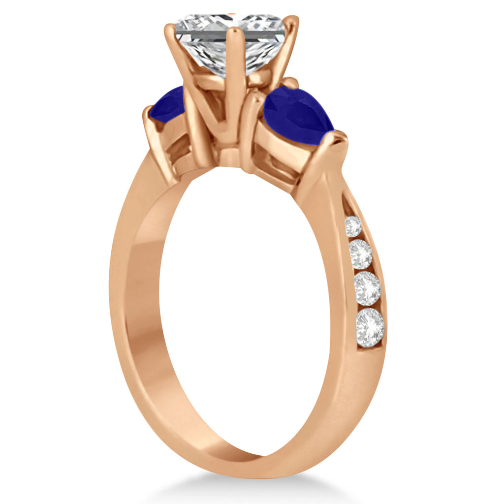 Emerald Diamond & Pear Blue Sapphire Engagement Ring 14k Rose Gold (1.79ct)