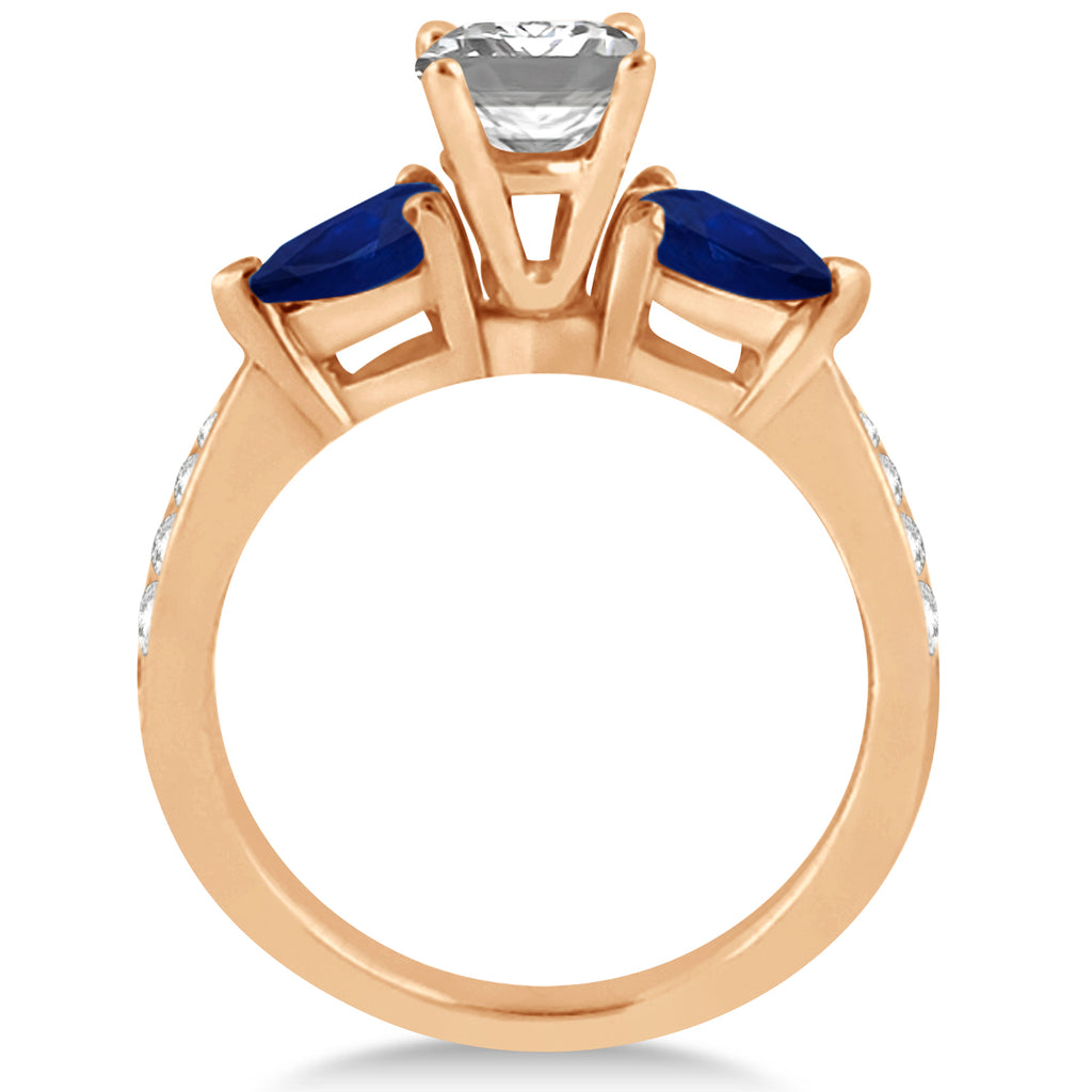 Emerald Diamond & Pear Blue Sapphire Engagement Ring 14k Rose Gold (1.79ct)
