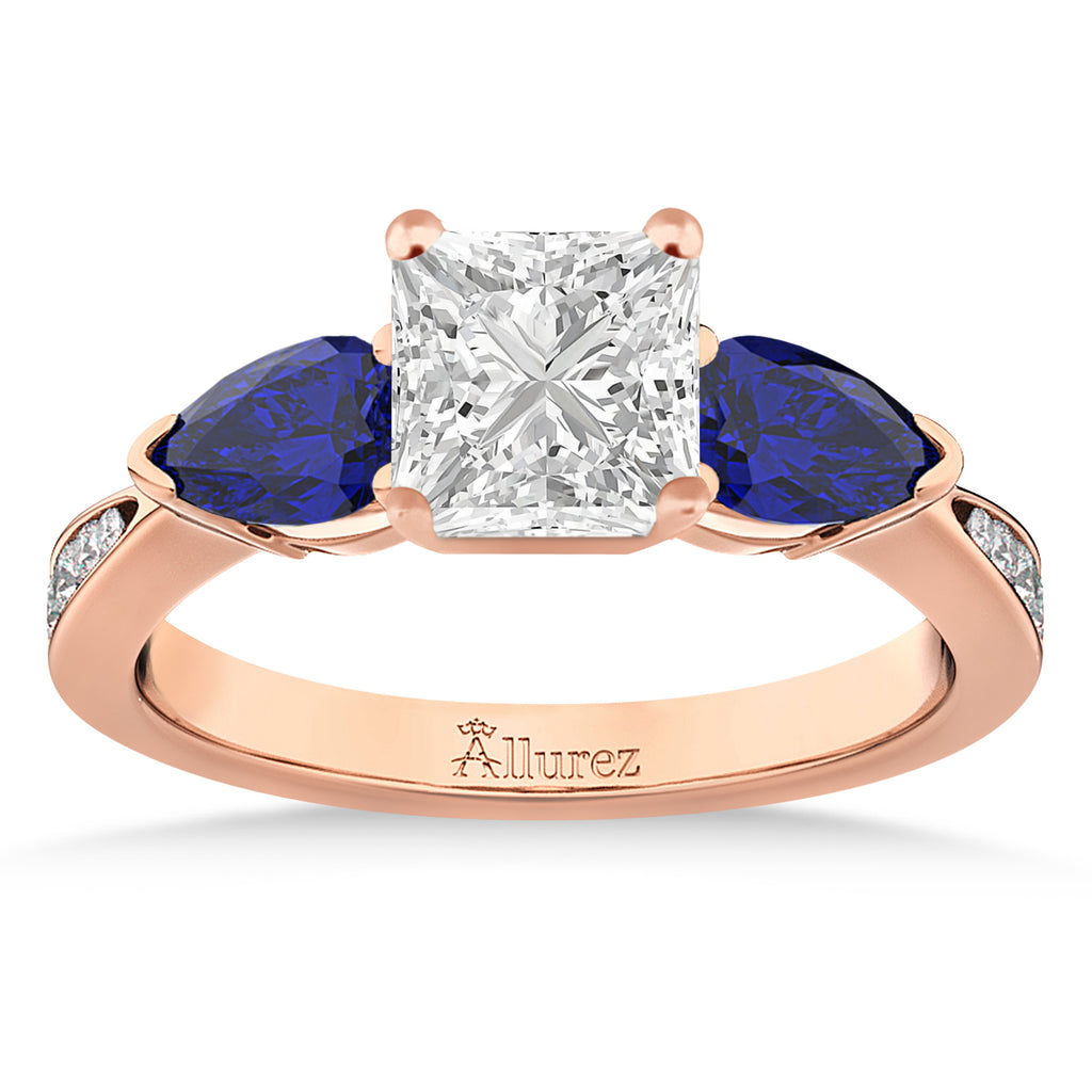 Princess Diamond & Pear Blue Sapphire Engagement Ring 14k Rose Gold (1.79ct)
