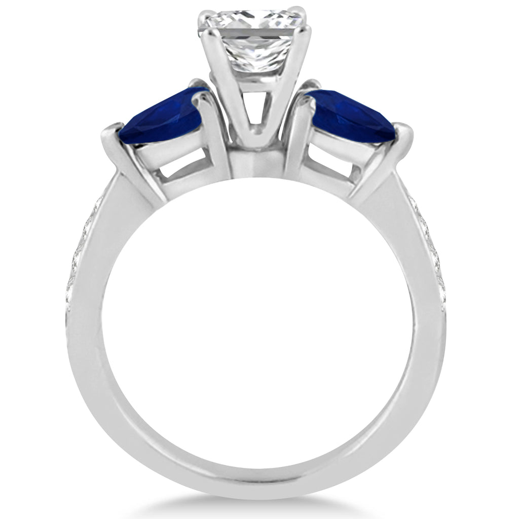 Princess Diamond & Pear Blue Sapphire Engagement Ring 18k White Gold (1.79ct)