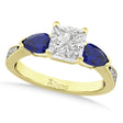 Princess Diamond & Pear Blue Sapphire Engagement Ring 18k Yellow Gold (1.79ct)