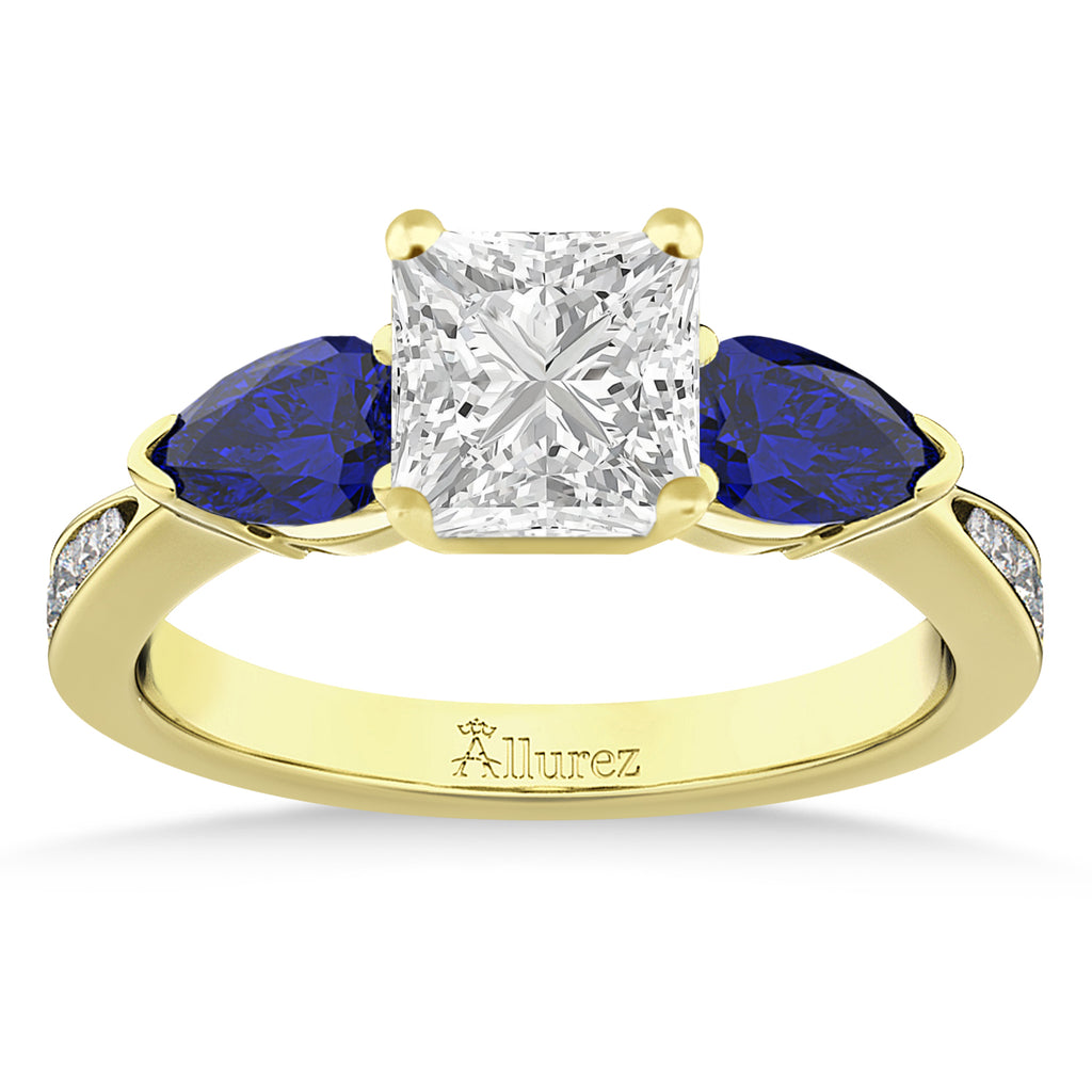 Princess Diamond & Pear Blue Sapphire Engagement Ring 18k Yellow Gold (1.79ct)