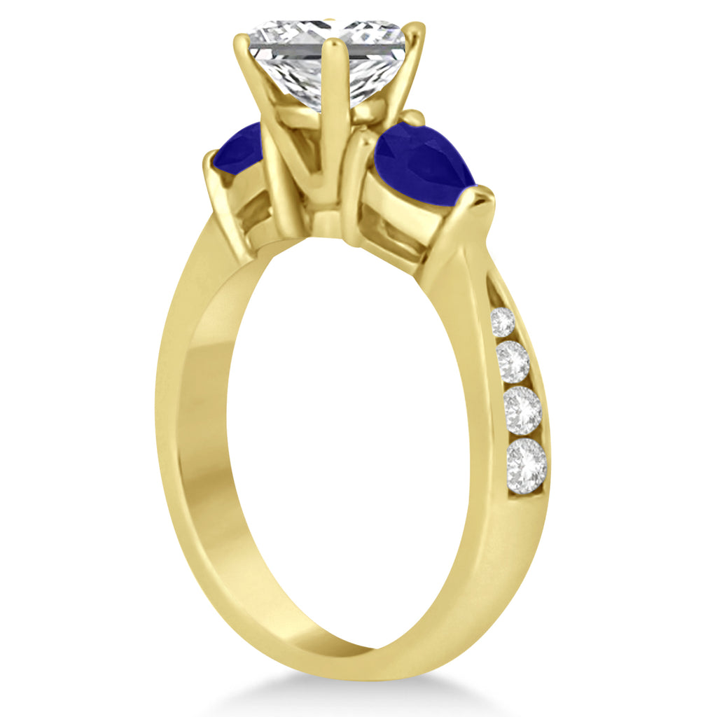 Princess Diamond & Pear Blue Sapphire Engagement Ring 18k Yellow Gold (1.79ct)