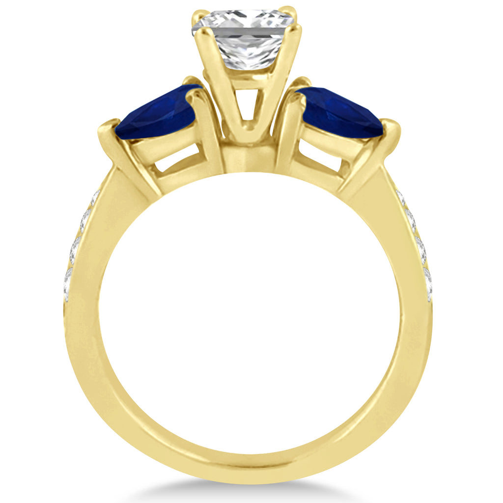 Princess Diamond & Pear Blue Sapphire Engagement Ring 18k Yellow Gold (1.79ct)