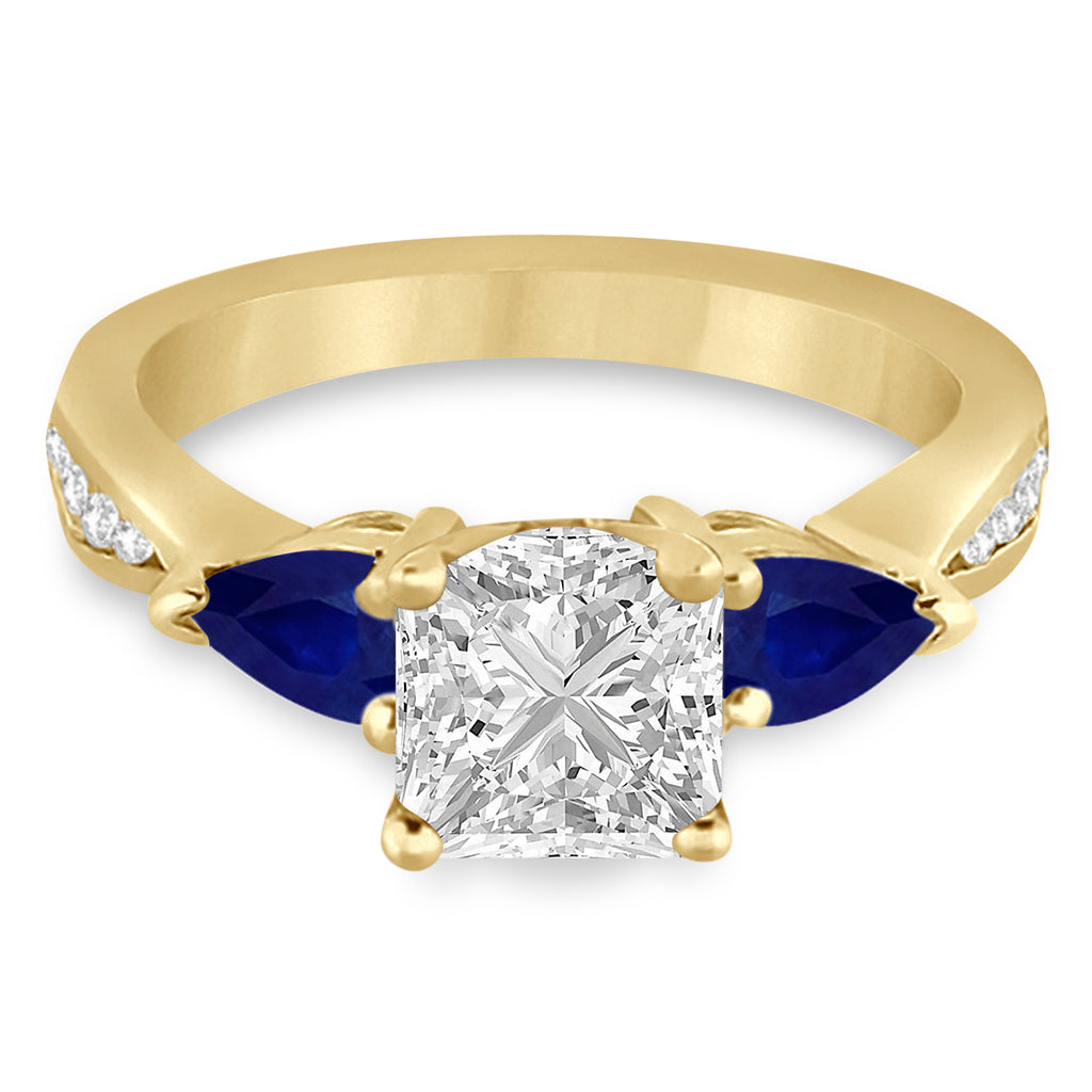 Princess Diamond & Pear Blue Sapphire Engagement Ring 18k Yellow Gold (1.79ct)