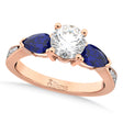 Round Diamond & Pear Blue Sapphire Engagement Ring 14k Rose Gold (1.79ct)