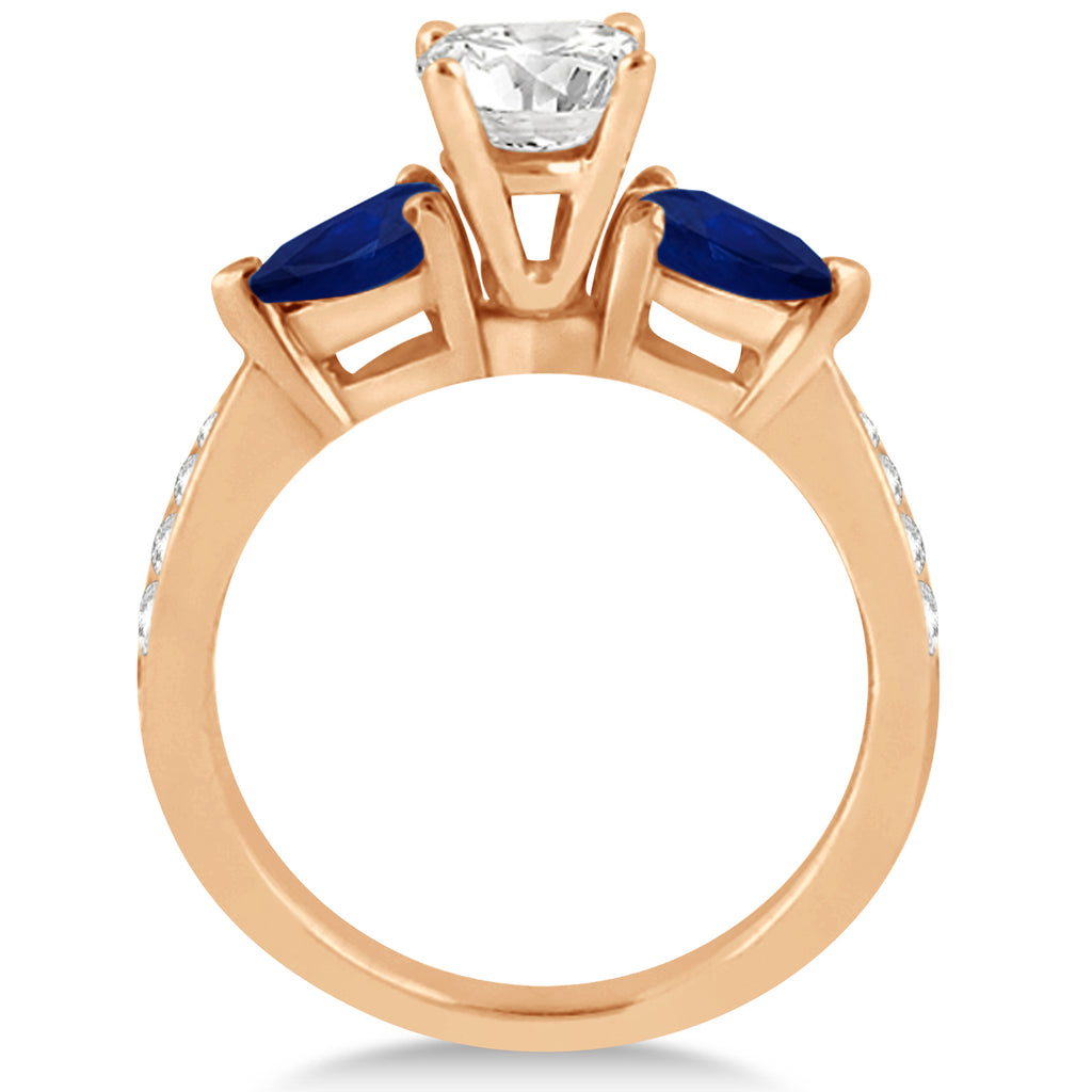 Round Diamond & Pear Blue Sapphire Engagement Ring 18k Rose Gold (1.79ct)