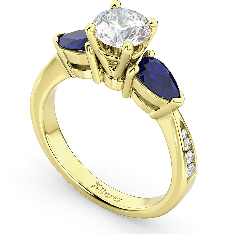 Diamond & Pear Blue Sapphire Engagement Ring 14k Yellow Gold (0.79ct)