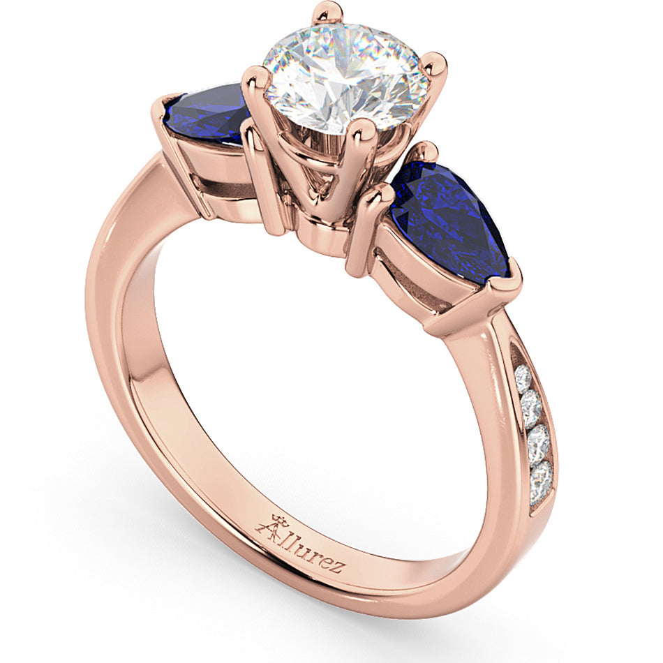 Diamond & Pear Blue Sapphire Engagement Ring 18k Rose Gold (0.79ct)