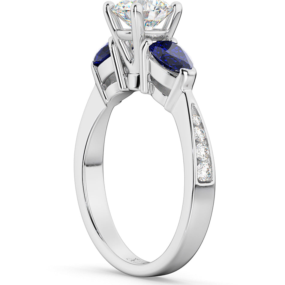 Lab Diamond & Pear Lab Blue Sapphire Engagement Ring 18k White Gold (0.79ct)