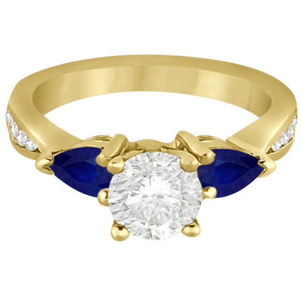 Diamond & Pear Blue Sapphire Engagement Ring 18k Yellow Gold (0.79ct)
