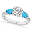Cushion Diamond & Pear Blue Topaz Engagement Ring 18k White Gold (1.29ct)