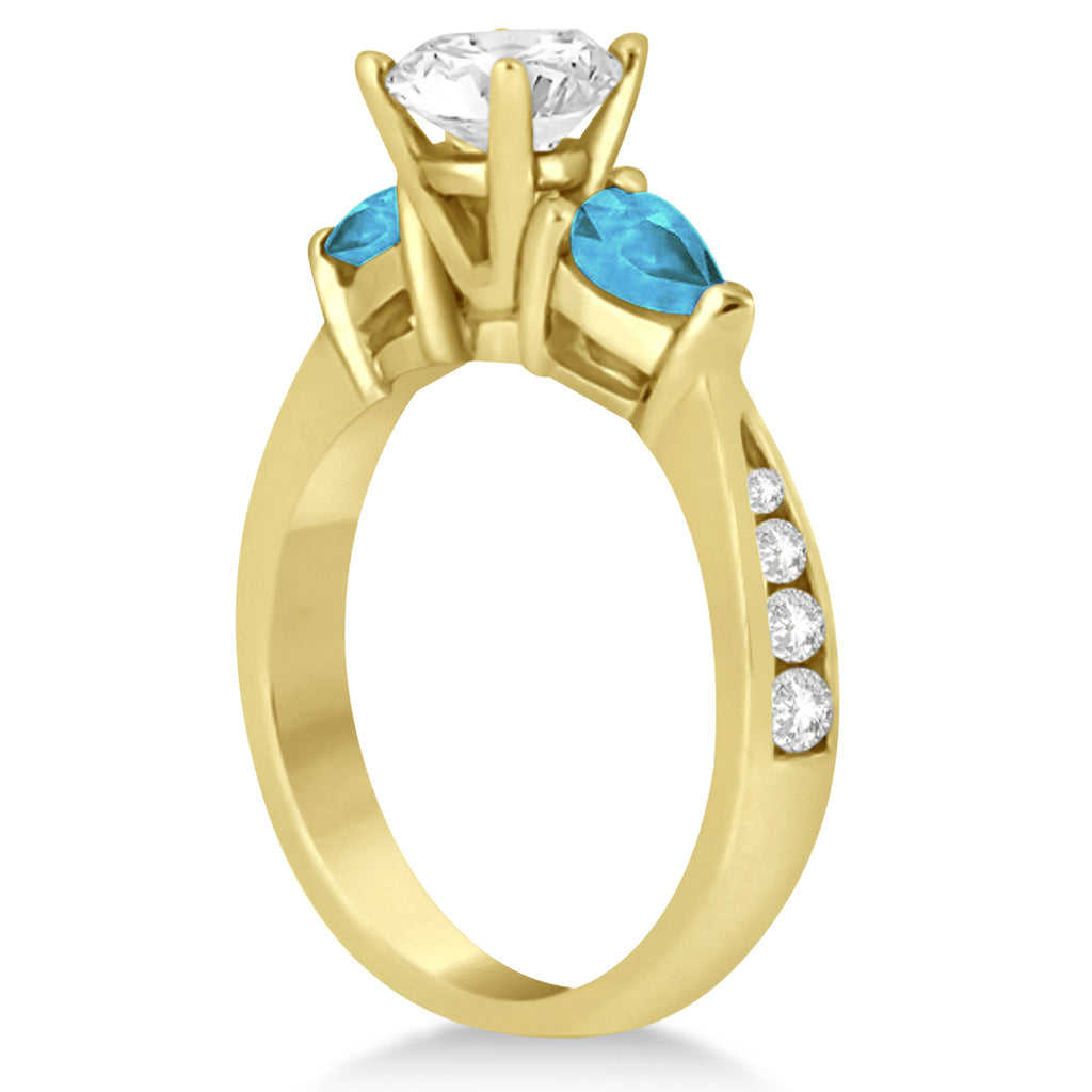 Cushion Diamond & Pear Blue Topaz Engagement Ring 18k Yellow Gold (1.29ct)
