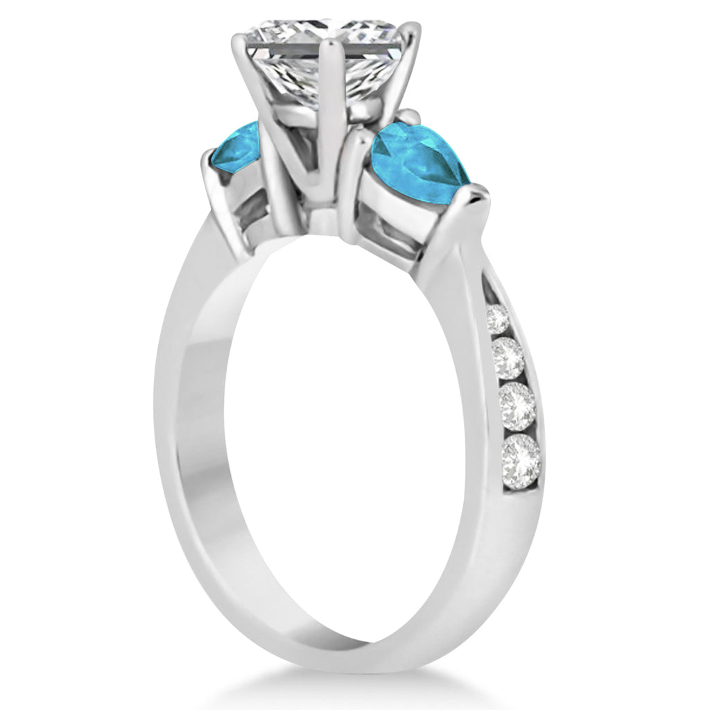Emerald Diamond & Pear Blue Topaz Engagement Ring 14k White Gold (1.29ct)