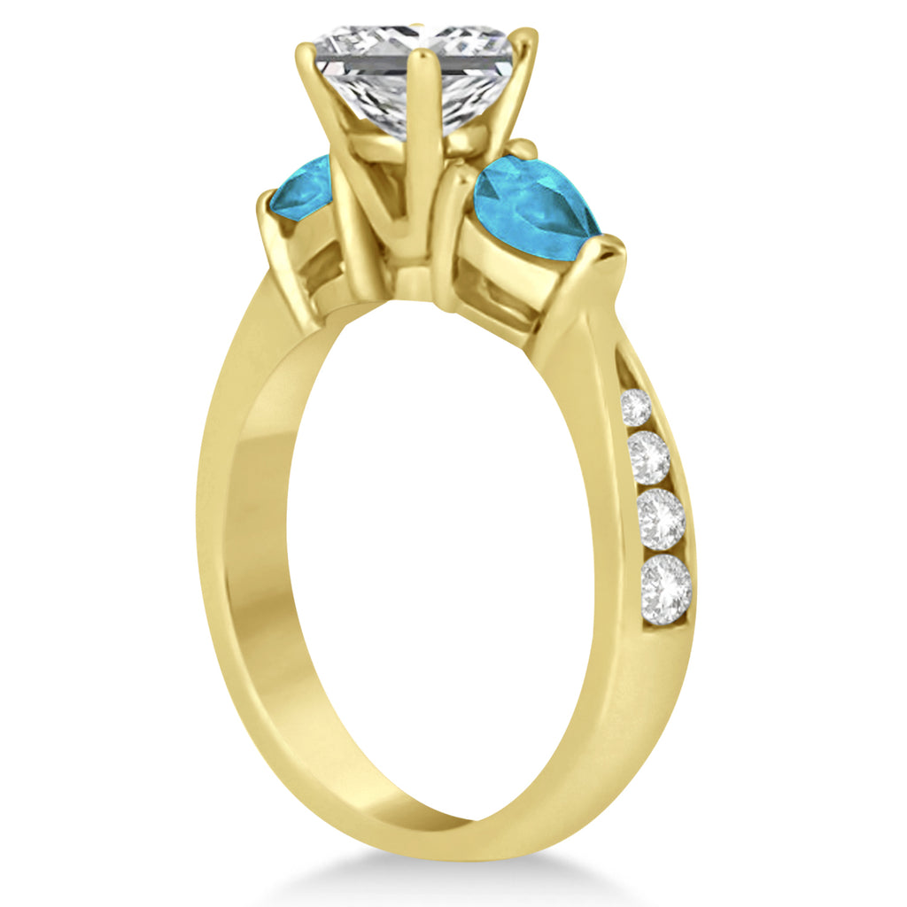 Emerald Diamond & Pear Blue Topaz Engagement Ring 14k Yellow Gold (1.29ct)