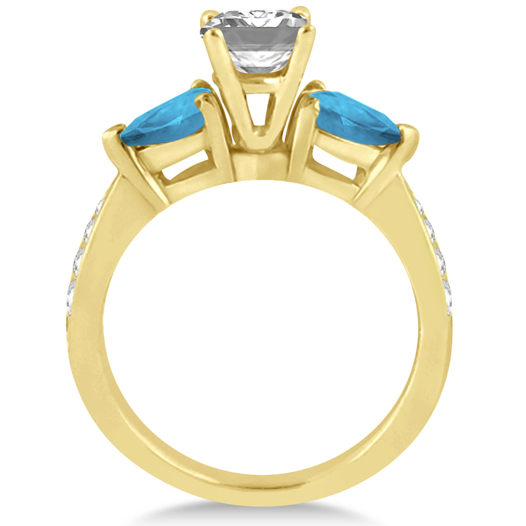 Emerald Diamond & Pear Blue Topaz Engagement Ring 14k Yellow Gold (1.29ct)
