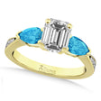 Emerald Diamond & Pear Blue Topaz Engagement Ring 18k Yellow Gold (1.29ct)