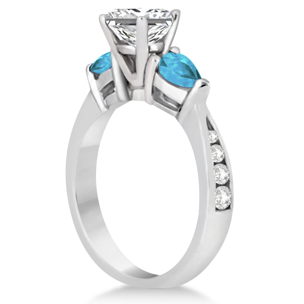 Princess Diamond & Pear Blue Topaz Engagement Ring 18k White Gold (1.29ct)